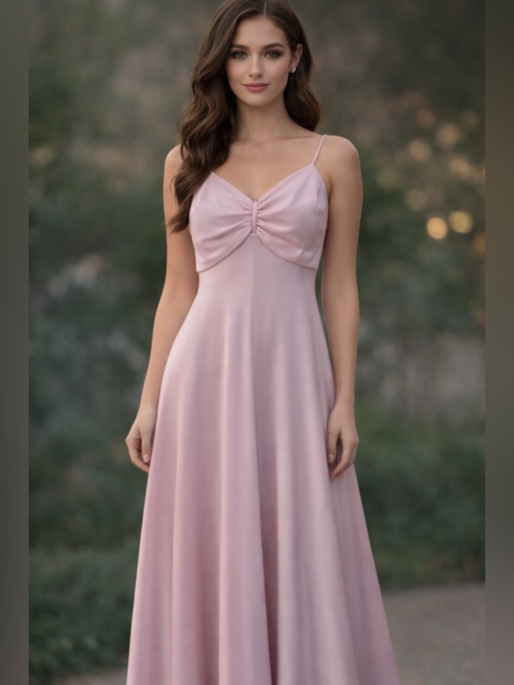 Vintage 1970’s Romantic Pink spaghetti strap Maxi Dress with Ruched Bodice